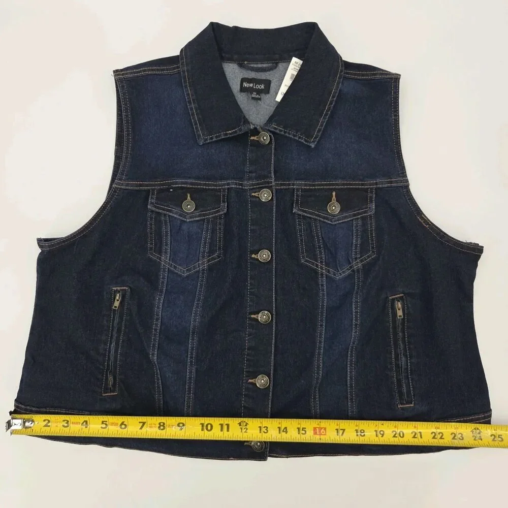 New Look Denim Jean Vest Womens Size 2X Button Up Down Western Country Cowgirl - Picture 6 of 8